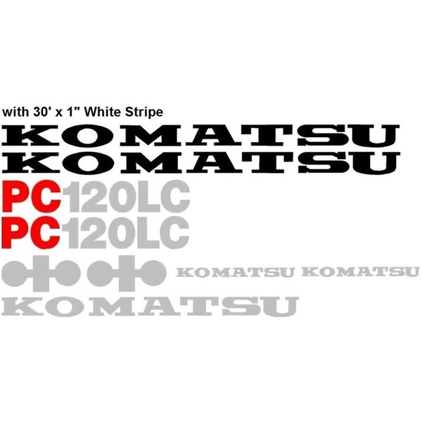 Aftermarket Komatsu Excavator PC 120LC Decal Set with 30' x 1" White Stripe KMPC120LCWHTDECALSET - main